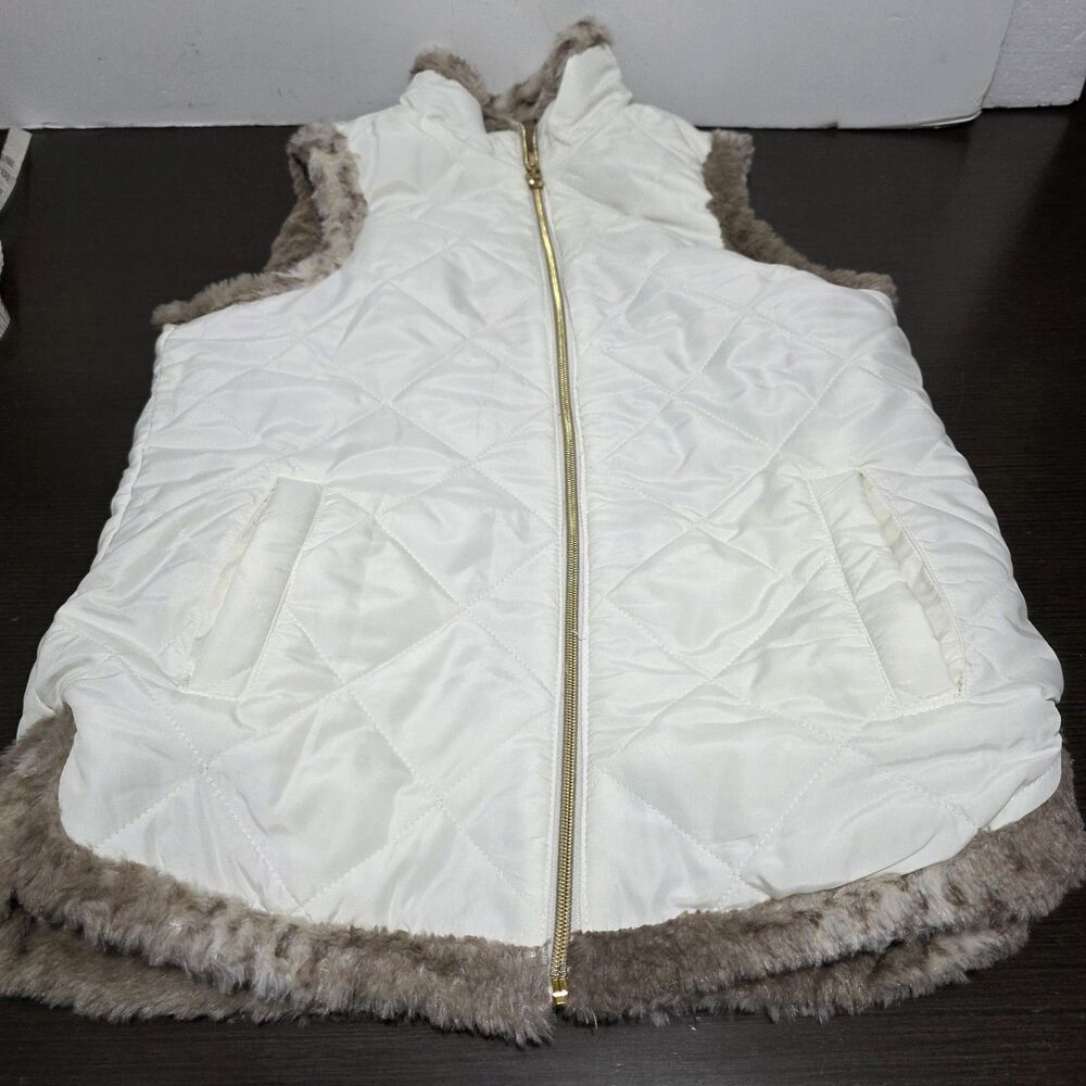 Casual Identity Reversible White & Brown Animal Print Faux Fur Zip Vest S - Picture 15 of 15